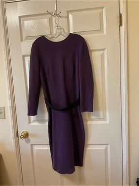 Escada Deep Purple Long-Sleeve Sheath Dress with Black Waist Detail